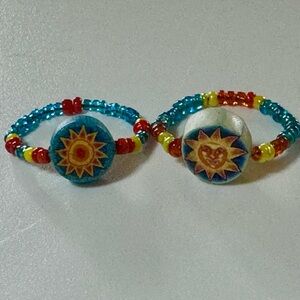 Handmade in NH Beaded Sun Rings - Turquoise, Red, Orange, Yellow
